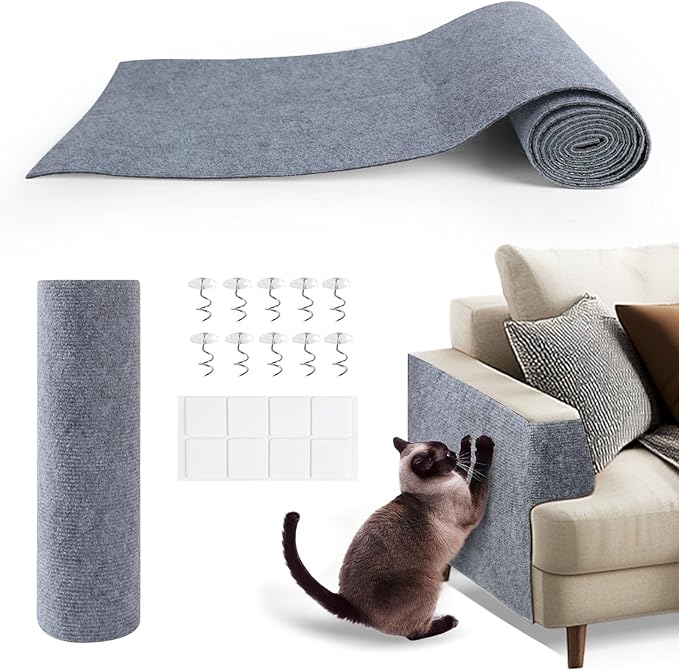 78.7"x15.8"Self-Adhesive Climbing Cat Scratch Protector Pads - Trimmable Furniture Guard for Sofa, Walls & Floors, DIY Cat Tree/Tower/Bed, Replaceable Scratch-Resistant Mats (Light Gray)-PawvioPets