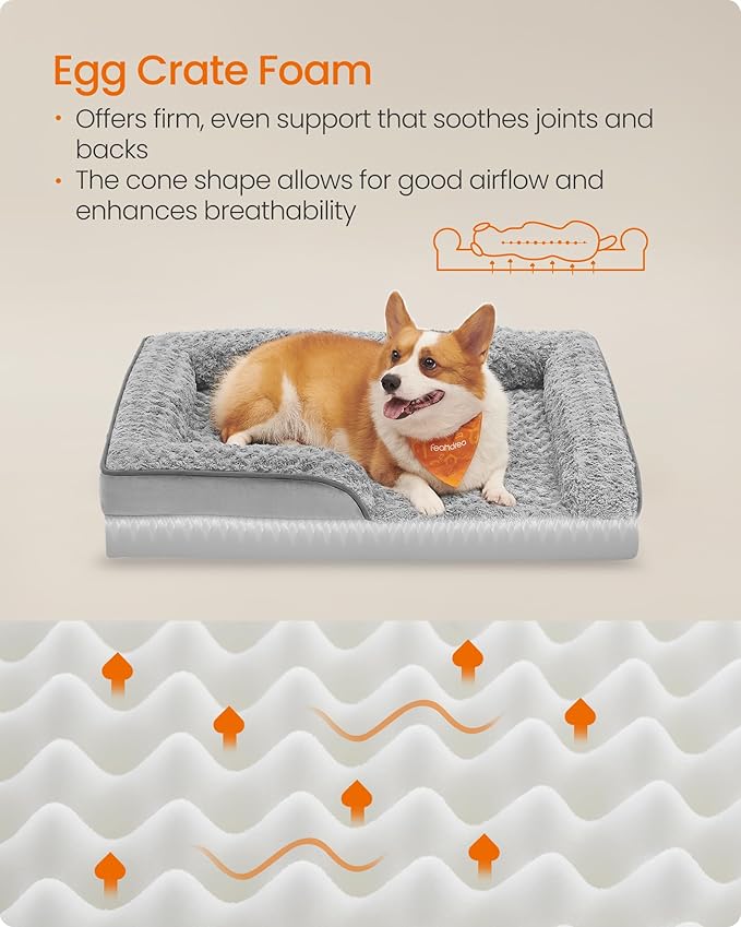 Feandrea Orthopaedic Dog Bed for Medium Dogs, Waterproof Dog Sofa Bed with Removable Washable Cover, 28 x 23 x 6.5 Inches, Dove Gray UPGW251G01-PawvioPets