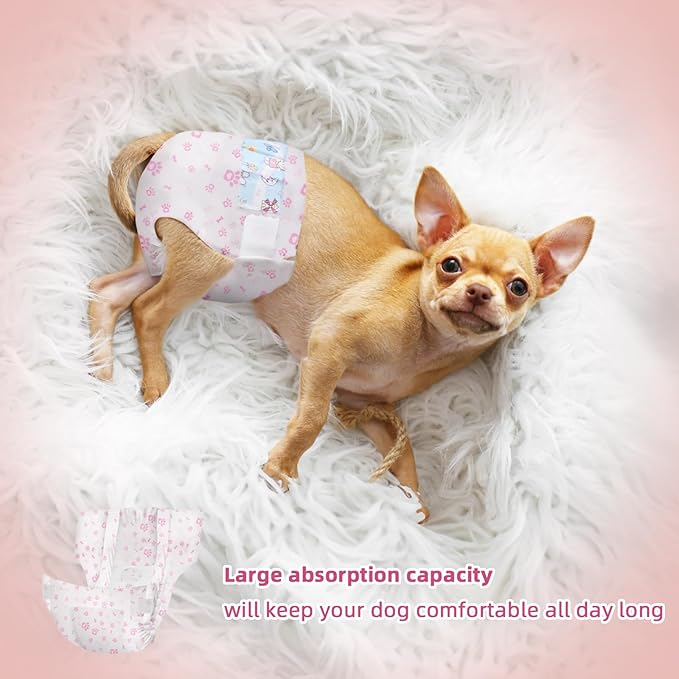 Disposable Dog Diapers Female 90 Count Doggie Diapers for Female Dogs (Waist 16-23.5 in XL) Super Absorbent Extra Large Dog Pads for Heat Excitable Urination or Incontinence - Pink-PawvioPets