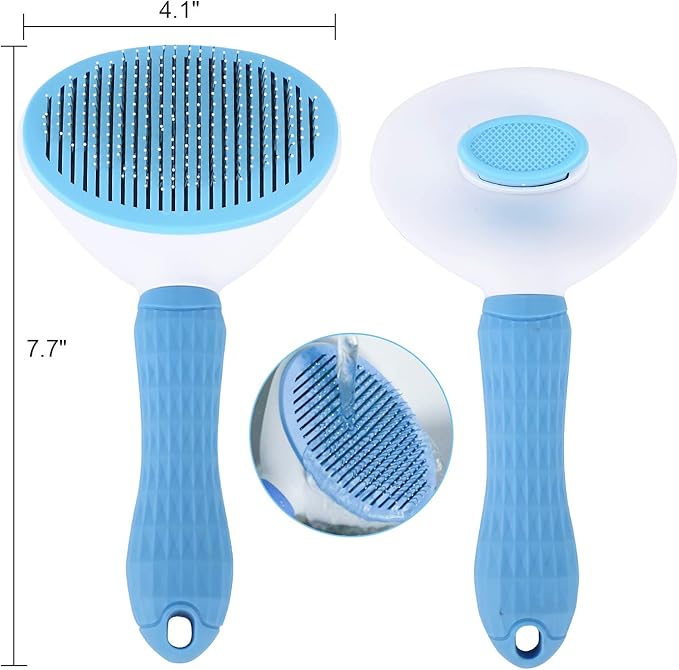 Depets Self Cleaning Slicker Brush, Dog Cat Bunny Pet Grooming Shedding Brush - Easy to Remove Loose Undercoat, Pet Massaging Tool Suitable for Pets with Long or Short Hair-PawvioPets