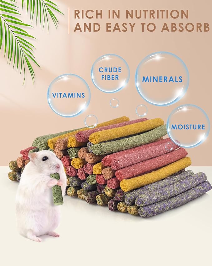 Bissap 72 PCS Rabbit Chew Sticks, Natural Timothy Hay Pumpkin Sugar Beet Carrot Strawberry Rose Dahlberg Daisy Forget-me-not Flower Treat for Bunny Chinchilla Guinea Pig Hamster Small Pet Molar Snack-PawvioPets