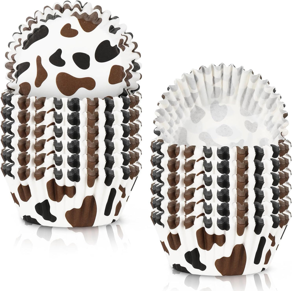 Whaline 300Pcs Cow Print Paper Baking Cups Black Brown Cupcake Liners Highland Cow Spot Muffin Liner Farm Animal Cake Paper Cups Storage Container for Party DIY Craft, 2x1.2 Inch