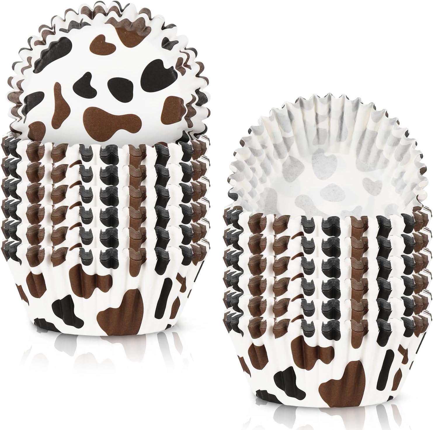 Whaline 300Pcs Cow Print Paper Baking Cups Black Brown Cupcake Liners Highland Cow Spot Muffin Liner Farm Animal Cake Paper Cups Storage Container for Party DIY Craft, 2x1.2 Inch