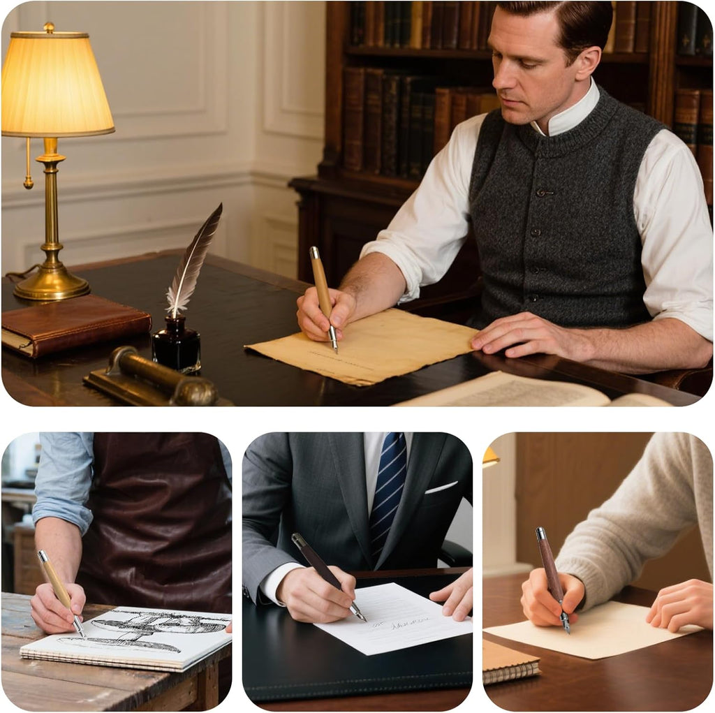 WEMATE Fountain Pen Set, Fine Nib, 20 Ink Cartridges(10 Black&10 Blue), 1 Ink Converter, Smooth Writing, No Skips, Nice Gift for Men, Women, Cool Wood Fountain Pen for Writing, Calligraphy