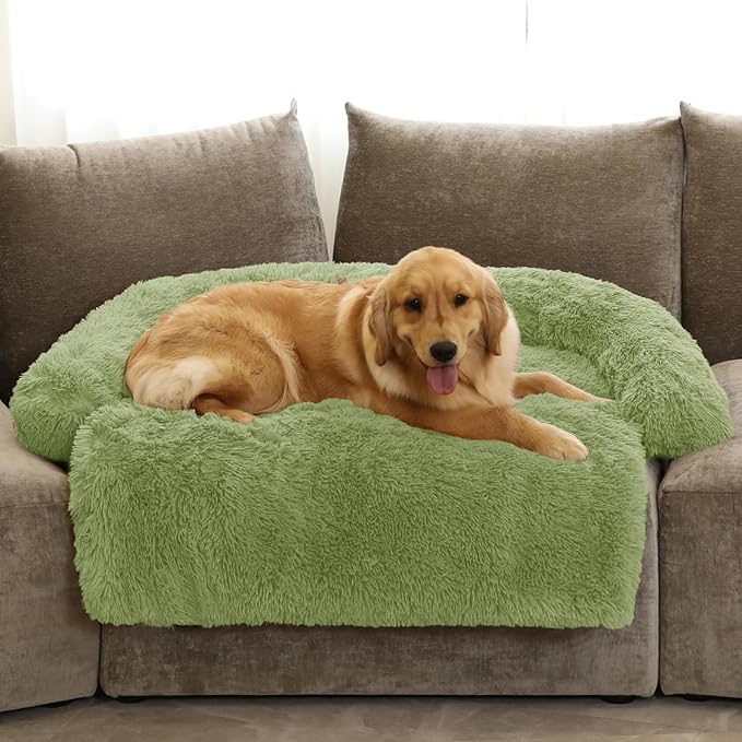 GGIB Calming Dog Bed Fluffy Plush Dog Mat for Furniture Protector with Removable Washable Cover for Large Medium Small Dogs and Cats (Extra Large (53x39.3x6), Grass Green)-PawvioPets