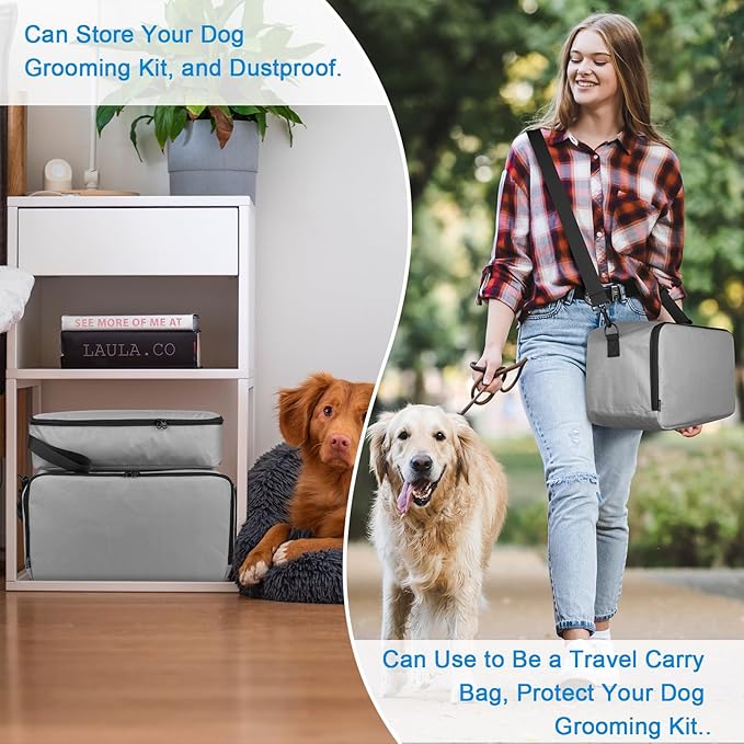 Beautyflier Pet Grooming Supplies Organizer, Protective Tote Bag Case for Pet Grooming Kit & Vacuum Suction Dogs Cats Hair, Travel Pouch Bag for Pet Dog Grooming Vacuum Kit, Bag Only (Gray)-PawvioPets