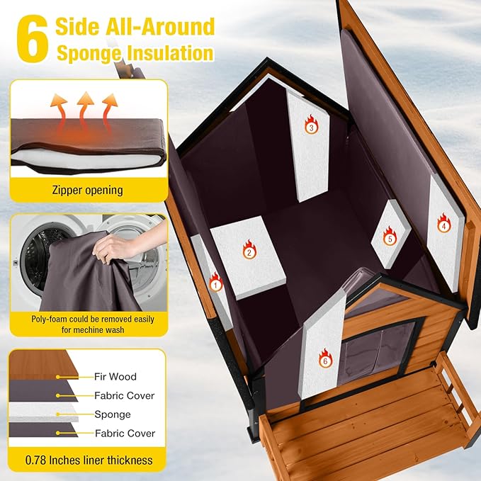 AIVITUVIN Outdoor Dog House Insulated Liner with Anti-Chewing Iron Surround Dog Kennel Dog Shelter Weatherproof (Brown, 45" D x 32.9" W x 32.6" H)-PawvioPets