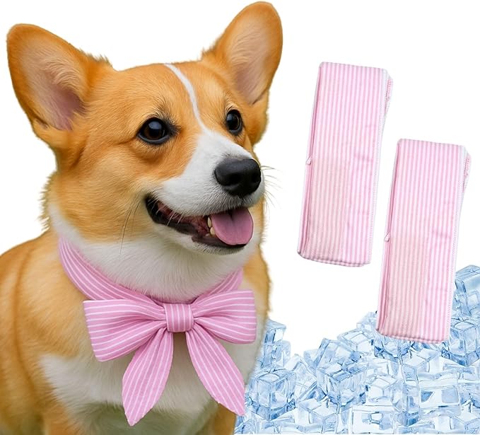2pcs Cooling Scarf for Pets,Summer Cooling Scarves Keep Cats and Dogs Cool, Reused,Rrecycled,Suitable for Dogs (2pcs-Pink Stripe)-PawvioPets