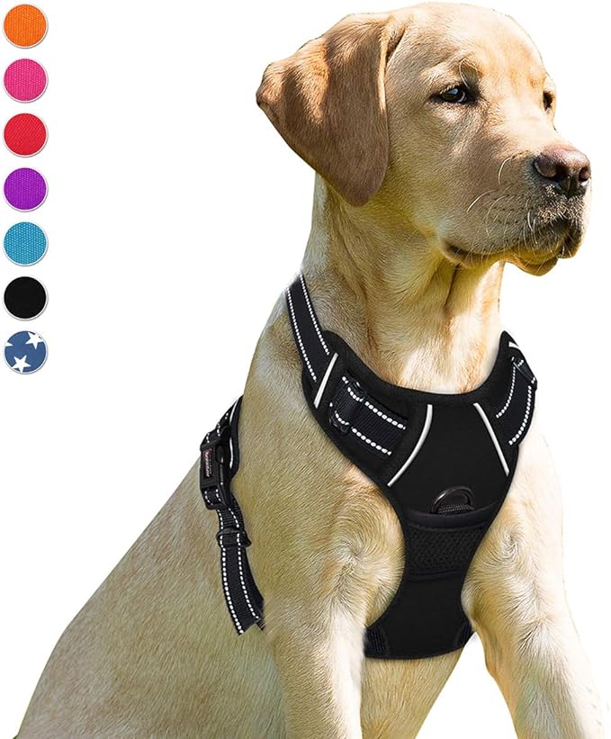 BARKBAY No Pull Dog Harness Front Clip Heavy Duty Reflective Easy Control Handle for Large Dog Walking(Black,M)-PawvioPets