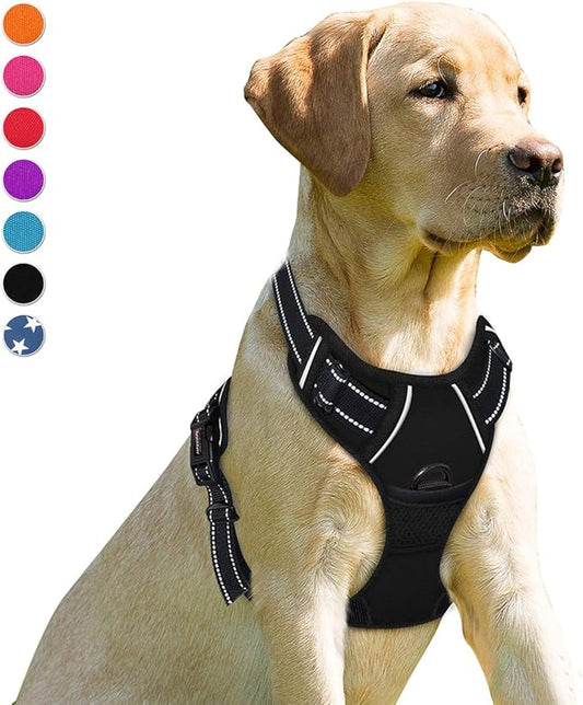 BARKBAY No Pull Dog Harness Front Clip Heavy Duty Reflective Easy Control Handle for Large Dog Walking(Black,L)-PawvioPets