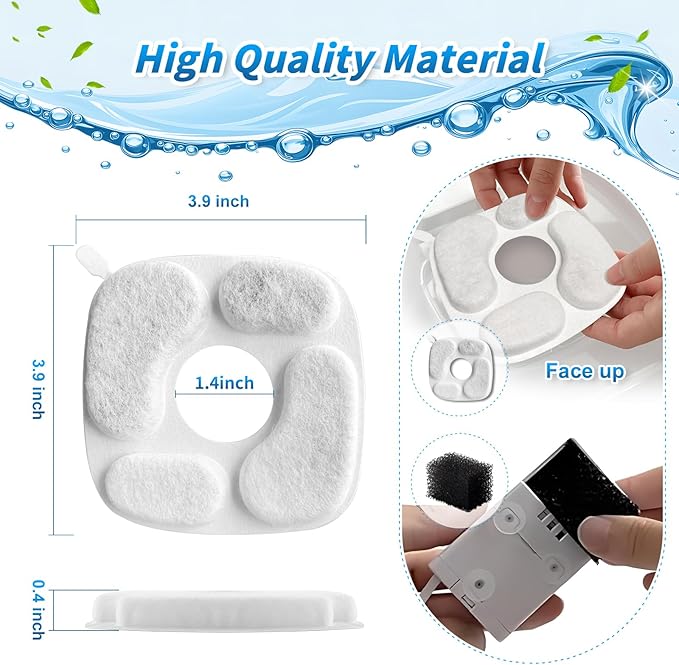 Cat Fountain Filters for 95 oz/2.8 Liter Automatic Pet Fountain Cat Fountain (8 Filters+8 Sponges)-PawvioPets