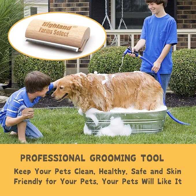 Deshedding Grooming Tool for Dogs, Cats & Horses, Ergonomic Design Wood Groom Brush, Professional Pet Groomer, Painlessly Remove for Short & Long Hair, Fur & Dirt - 5 Inches-PawvioPets