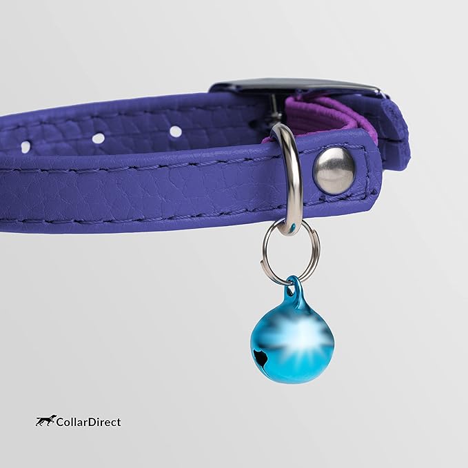 CollarDirect Leather Cat Collar, Kitten Collar with Removable Bell Black Blue Red Orange Lime Green (8-11 Inch, Purple)-PawvioPets