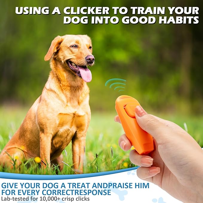2-in-1 Dog Training Clicker Whistle for Training and Recall, Training Accessories for Puppy, Cats, Horses & Small Animals - 2 Pack with Lanyard, Reward Your Pets Efficiently(Pink + Orange)-PawvioPets
