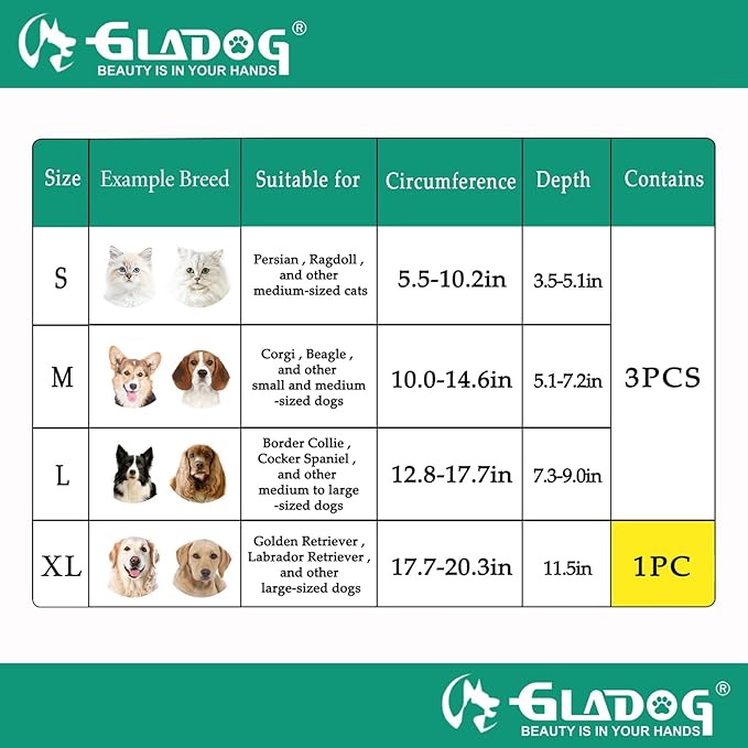 GLADOG Soft Dog Cone Collar, 3 PCS (XL is Only 1 PCS) Flexible Plastic Cone for Dogs After Surgery, Dog Recovery Collar, Adjustable E-Collar for Large/Medium/Small Dogs Cat, Comfy Elizabethan Collar-PawvioPets