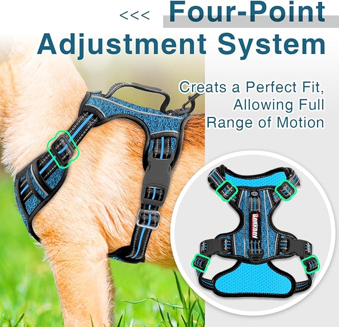 BARKBAY Dog Harness No Pull with ID Tag Pocket - Heavy Duty, Reflective, Easy Control for Large Dogs(Blue/Black,S)-PawvioPets