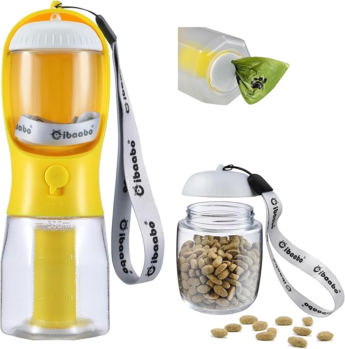 Dog Water Bottle with Food Container & Poop Bag Holder, Travel Water Bowl, Portable Pet Dispenser, Dog Stuff Accessories Items, Puppy Essentials Necessities for Yorkie Chihuahua Walking Hiking-PawvioPets