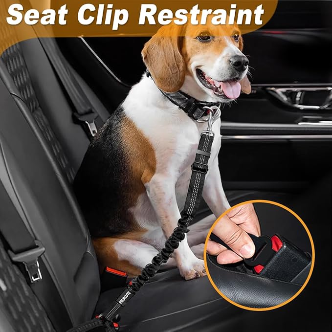 3 Piece Set Dog Seat Belt Retractable Dog Car Seatbelts Adjustable Pet Seat Belt for Vehicle Headrest Restraint Adjustable Heavy Duty & Elastic & Durable Car Harness for Dogs-PawvioPets