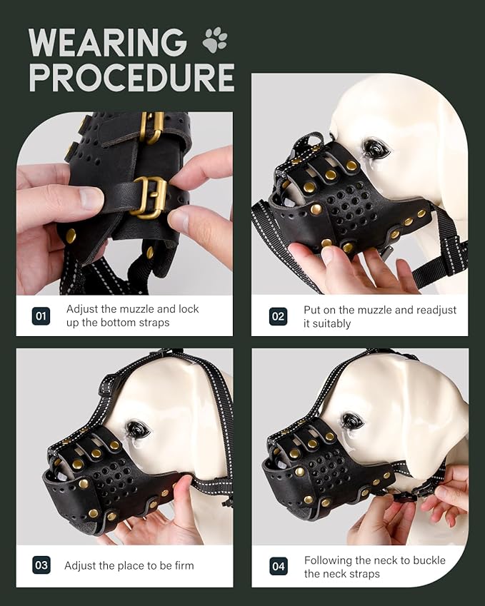 Dog Muzzle, Leather Basket Soft Muzzles Medium Large Breeds, Pitbull Dog Muzzle Amstaff Staffordshire Terrier, German Shepherd Dalmatian Doberman Adjustable (M)-PawvioPets