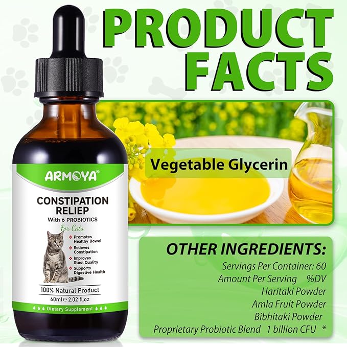 Cat Constipation Relief, Constipation Relief for Cat, Cat Laxative Constipation Relief, 100% Natural Cat Laxative with 6 Probiotics Cat Stool Softener, Promotes Digestive Health - 2 fl oz-PawvioPets