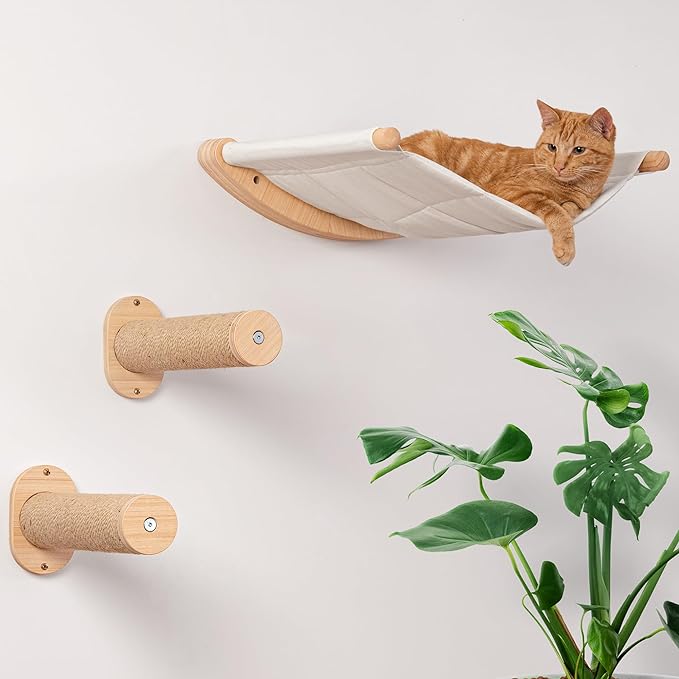 7 Ruby Road Cat Hammock Wall Mounted Shelf with Two Steps Set - Wall Shelves and Perches for Sleeping, Playing, Climbing and Lounging - Modern Cat Bed & Furniture for Indoor and Large Cats or Kitty-PawvioPets