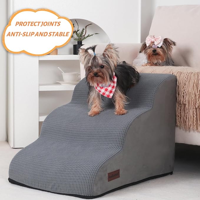 3-Step Dog Ramp and Stairs for Sofa and Chair - Non-Slip Sturdy Pet Steps for Small Dogs and Cats,15.7" H,Grey-PawvioPets