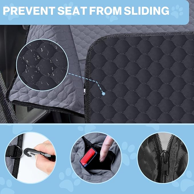 Dog Car Seat Cover for Back Seat, Waterproof Protector with Side Flaps, Scratchproof Hammock, Non-Slip Bottom for Cars/Trucks/SUVs (Grey)-PawvioPets