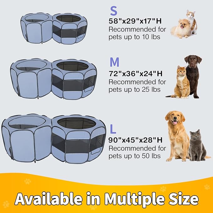 EighteenTek XLarge 2-in-1 Pop up Dog Playpen, Assembly-Free, with Leakproof Pet Pee Pads,Portable Foldable Cat Tent Enclosure Indoor Outdoors Puppy Kittens Small Animals Crates (M, 72" Lx36 Wx24 H)-PawvioPets