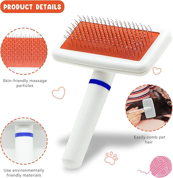 Cat Grooming Kit Set with Pet Shedding Slicker Brush Nail Clipper Trimmer Pet Massage Bath Glove Flea Comb for Bunny Puppy Kitten Guinea Pig Chinchilla Ferret Small Animals (Red, Pink)-PawvioPets