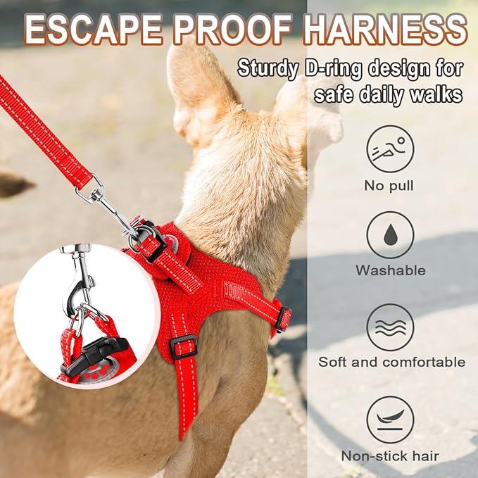 Dog Harness Step in Dog Vest Harness, Reflective Adjustable Puppy No Pull Harness Breathable Soft for Small and Medium Dogs Cats, Red, XS-PawvioPets