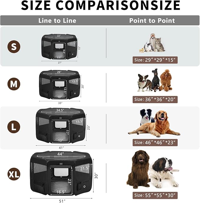 DONORO Dog Playpen Portable Pet Play Pens for Small Dog/Cat/Rabbit/Chicks, Cat Playpen Indoor/Outdoor with Carring Case, Removable Zipper Top and Bottom (Black, Medium (36"x36"x20"), 8)-PawvioPets