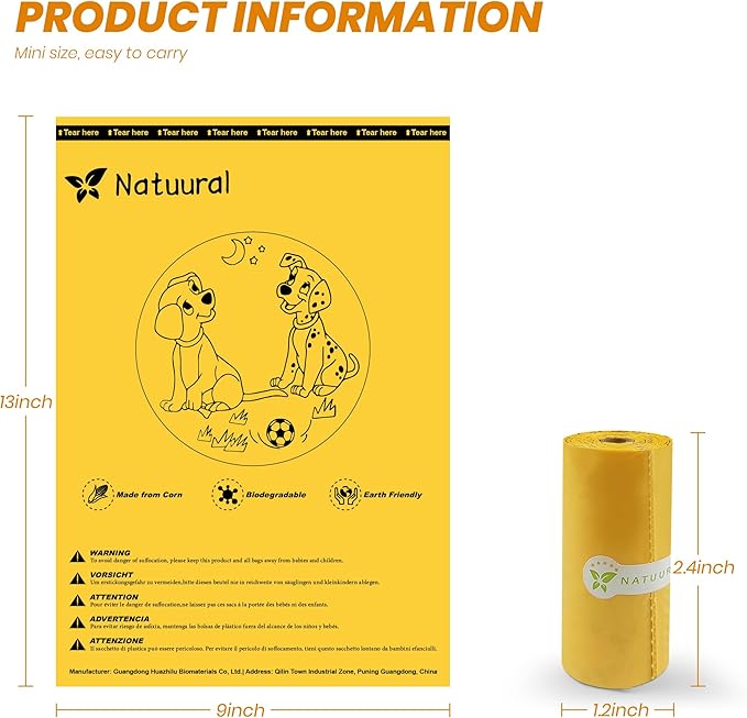 Dog Poop Bags Rolls-600 Counts, 40Rolls, Biodegradable Poop Bags Made of Cornstarch, 100% Leak Proof and Easy to Open (Yellow)-PawvioPets