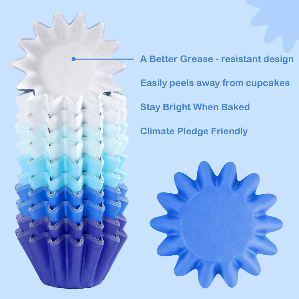 Quera 200 Pcs Grease-Resistant Mini Cupcake Liners White Blue Navy Blue Heavy Duty Paper Muffin Baking Cups for Wedding Birthday Holiday Party or Baby Shower(1.18 x 1.18 in)