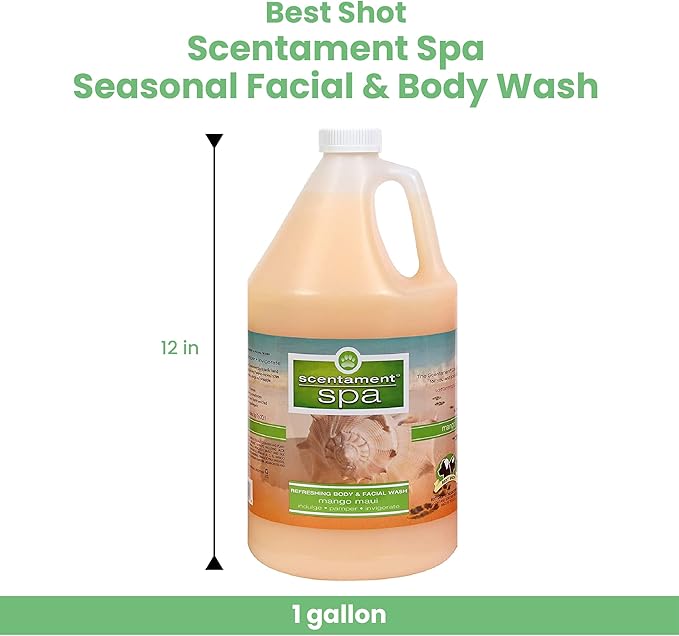 Best Shot Scentament Spa for Pets, Seasonal Facial Spa and Body Wash, Mango Maui, Tearless Shampoo, Hypoallergenic Body Wash, Reduces Tear Stains, 1 Gallon-PawvioPets