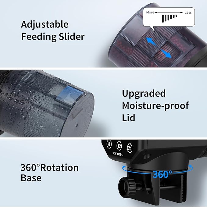 Automatic Fish Feeder for Aquarium: Rechargeable Fish Feeder Dispenser,Moisture-Proof & 200ML Large Capacity Betta Turtle Vacation Feeder,Auto Fish Food Dispenser Timer for Weekends/Business-PawvioPets