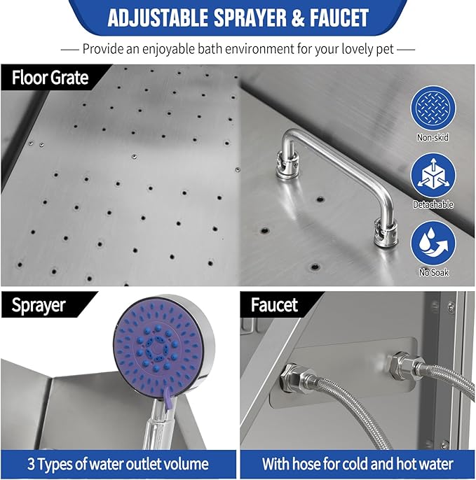 Dog Washing Station 38'' Stainless Steel Pet Grooming Tub for Large Dogs Over-Size Professional Dog Grooming Bathtub Station Wash Shower Sink Pet Grooming Bathtub Station-PawvioPets