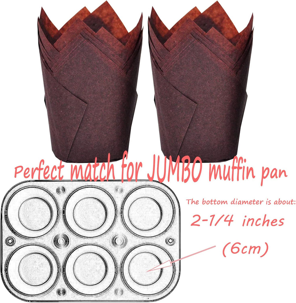 500 pcs Large size Brown Tulip Baking Cups 2-1/4"(Base diameter) x 4"(Wall height) Greaseproof paper baking cupcake Muffin liners