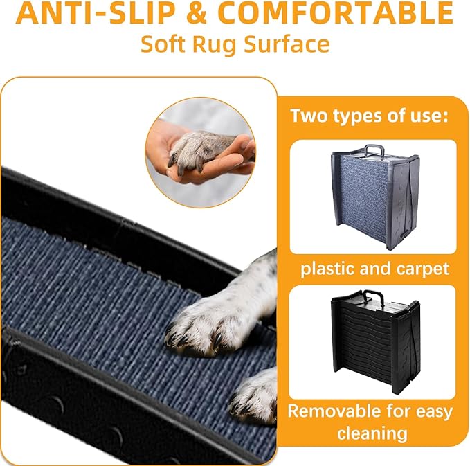 Dog Ramp for Car, Pet Ramp with Removable Non-Slip Pads for Large Small Medium Dog Cat, 60''x16'' Folding Pet Ramp to Get on Truck SUV Van Up to 150LBS, Car Ramp for Pets Outdoor Indoor-PawvioPets