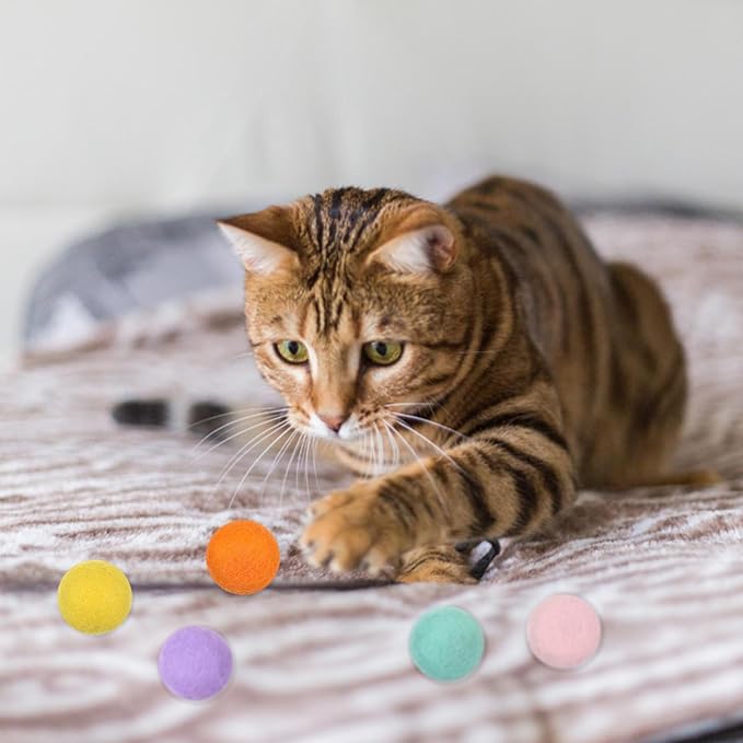 14 PCS Wool Cat Ball Toys, Quiet Play Felt Cat Ball Toys Kitty Kicker Exercise Toy, Fun Colorful Kitty Kitten Toy for Interactive Kitten Balls for Indoor 1.2in-PawvioPets