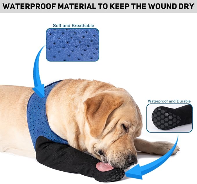 COODEO Dog Socks to Prevent Licking Paws, Healing Boots & Paw Protectors with Non-Slip Bottoms for Wound Protection, Waterproof Sleeve Shoes for Licking（Blue，3XL_Left-PawvioPets