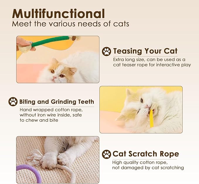 3 PCS Cotton Rope Cat Toys for Indoor Cats, Interactive Cat Rope Toys with Silvervine Fruit for Cats and Kittens, Handmade Pet Chew Toys for Teeth Cleaning-PawvioPets