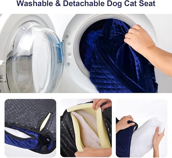 Dog Car Seat for Small Medium Dogs Up to 40lbs, Detachable Washable Soft Pet Booster Travel Bed for Front & Blue Seat with Safety Leash Belt-PawvioPets