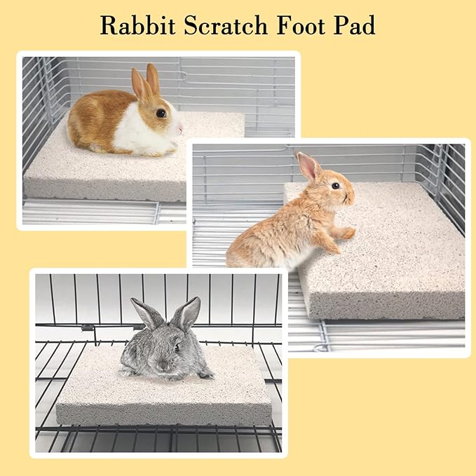 BNOSDM Rabbit Grinding Claw Pads 2Pack Bunny Scratch Foot Pads Natural Hamster Lava Stone for Teeth Grinding White Rabbit Scratching pad Chew Toy for Guinea Pig Ferret Chinchilla Mouse-PawvioPets