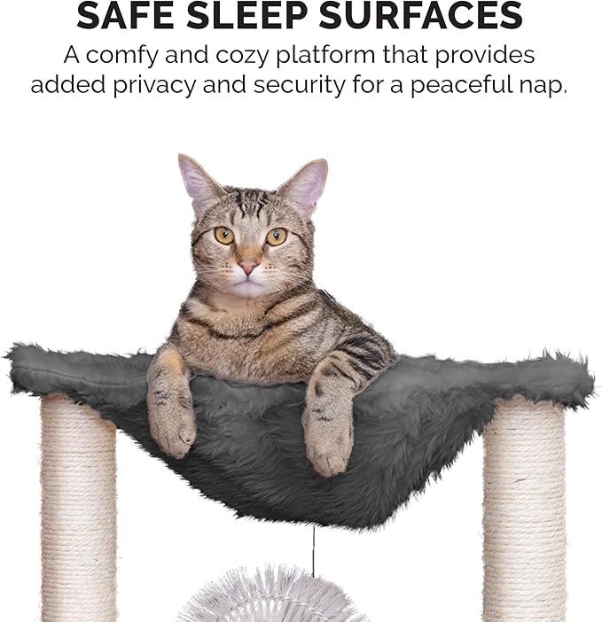 Furhaven 15.75" Tall Playground for Indoor Cats, Ft. Sisal Scratching Posts, Self-Grooming Brush, & Toy - Tiger Tough Hammock Interactive Playground - Silver, One Size-PawvioPets