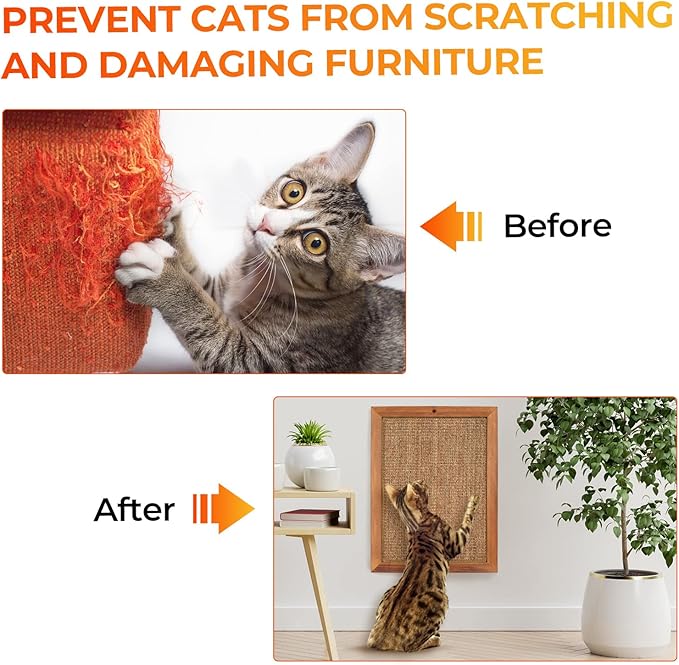 2PCS Cat Scratching Post - BXL, Natural Wooden Sisal Cat Wall Scratcher, Floor or Wall Mounted Vertical Cat Scratch Pad for Indoor Cats Adults or Kittens, Cat Wall Furniture Protector-PawvioPets