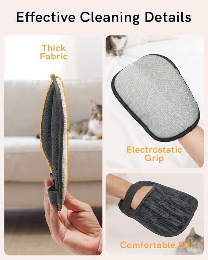 2025 Newly Upgraded Pet Hair Removal Gloves for Cats & Dogs, Electrostatic Grooming Gloves for Pet Hair, Five-Finger Reusable Pet Hair Remover Tool for Clothes, Bed, Couch, Carpet, 2 Pcs-PawvioPets