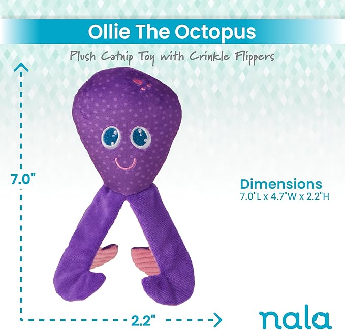 Caitec Presents Nala Cat Ollie The Octopus - Catnip Toy - Interactive Cat Toy - Chew Toy - Pillow Toy, 2 Pack-PawvioPets