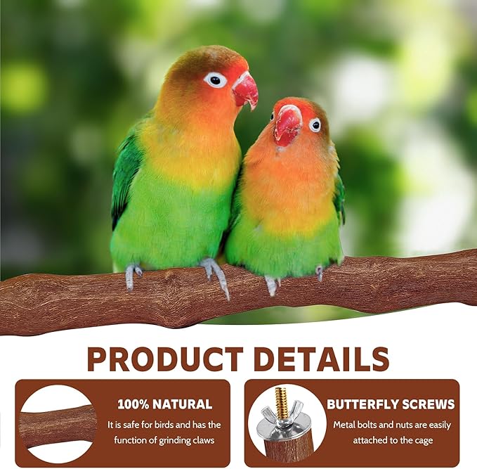 5PCS Bird Perch Stand Natural Wooden Parrot Stand Branch,3 Grape Wood Perch,2 Platform,Paw Grinding Fork Parakeet Chewing Stick Exercise Training Branches for Cockatiels,Small Birds-PawvioPets