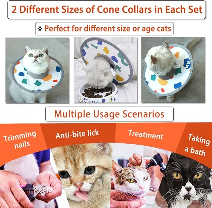Cat Cone Collar 2pcs Adjustable Protective Collar for Pet Cat Recovery, Wound Healing (A-Milk, M+L)-PawvioPets