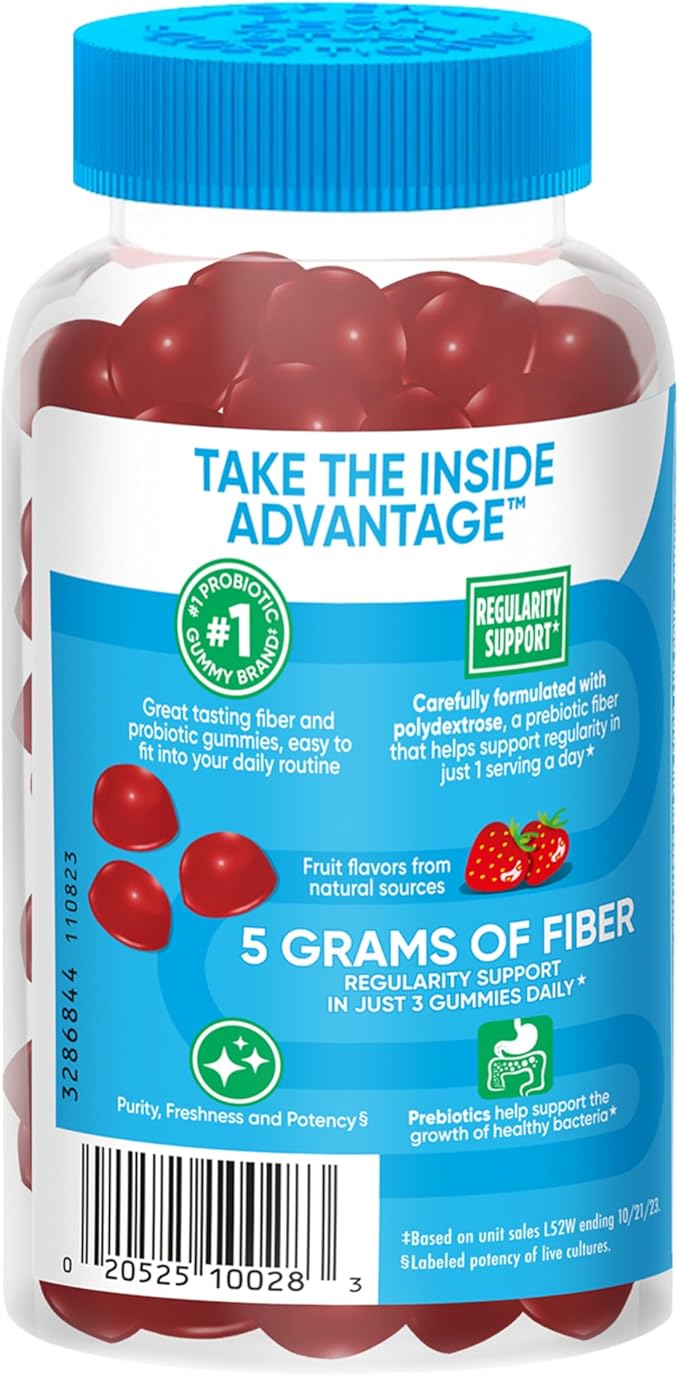 Digestive Advantage Prebiotic Fiber Gummies + Probiotics for Gut Health, 5g Prebiotic Fiber Plus 1 Billion CFU Probiotic, Supports Digestive Health & Regularity, (60ct Bottle) Strawberry Flavor*-PawvioPets